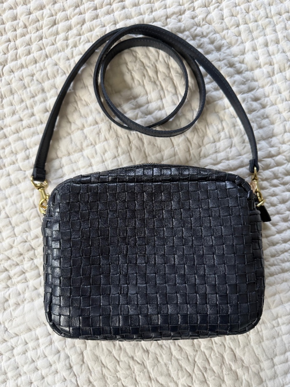 Clare V. Midi Sac in Navy Woven Leather